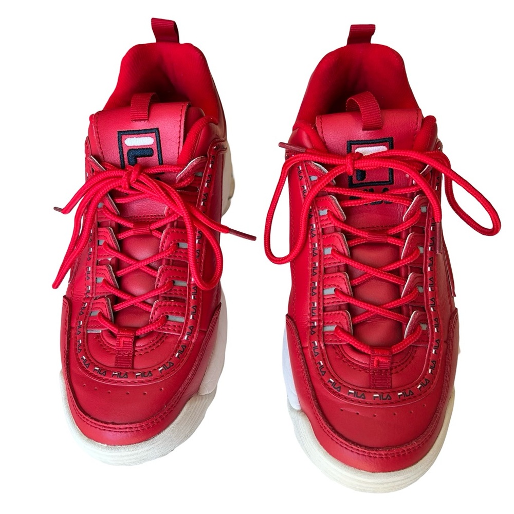 Fila Disruptor 2 Premium Repeat Red White Leather Chunky Shoes